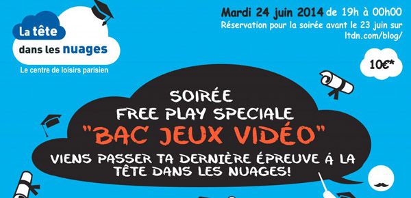 Affiche Soirée Free Play spéciale Bac Jeux Vidéo à La Tête dans les Nuages