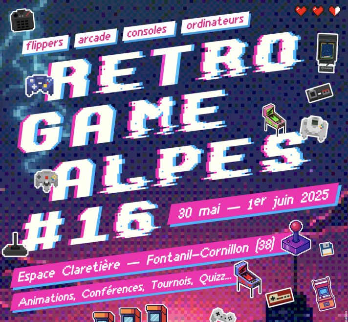 Affiche Retro Game Alpes - Flippers et Retrogaming