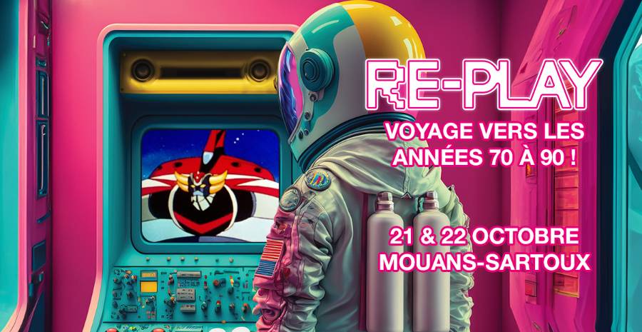 Affiche Re-Play 2023 - Bornes d'arcade Flippers et Retrogaming