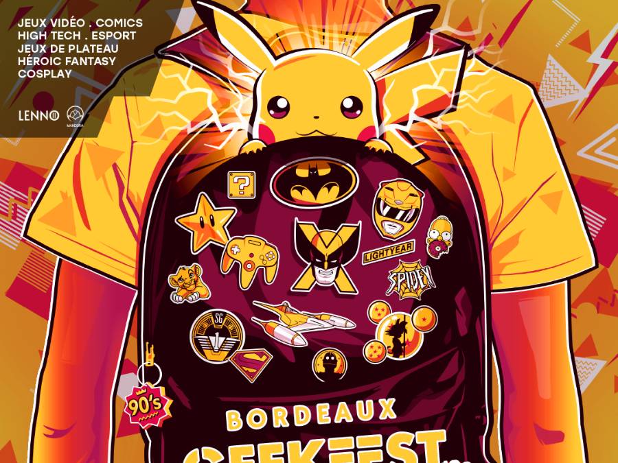 Affiche Bordeaux GeekFest 2024 - 10ème édition - années 90