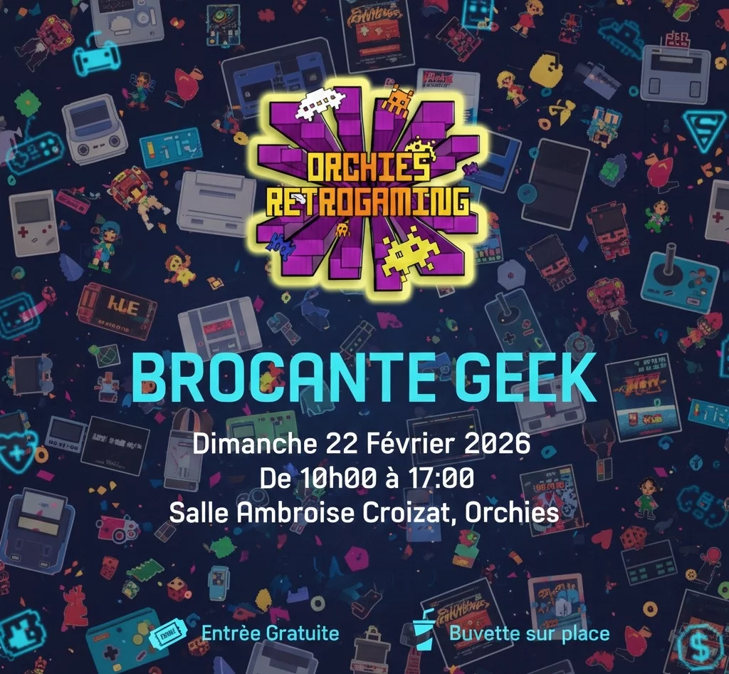 Affiche Brocante Geek – Orchies Retrogaming 2026