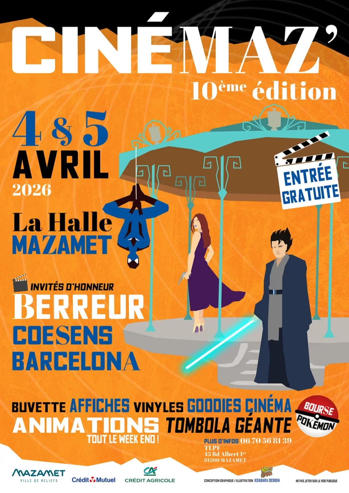 CINÉMAZ célèbre sa 10e édition à Mazamet les 4 et 5 avril 2026 avec affiches de cinéma, vinyles, objets de collection, acteurs invités et animations pour cinéphiles.