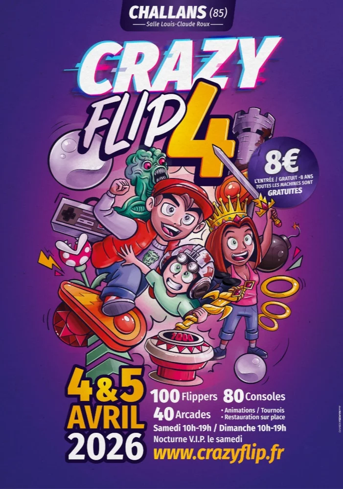 Crazyflip, salon du jeu de café et du rétro gaming, revient pour sa 4e édition les 4 et 5 avril 2026 à Challans.