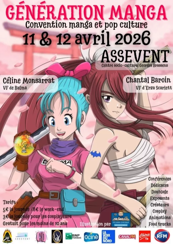 L'édition 2026 de Génération Manga est annoncée pour les 11 et 12 avril 2026 à Assevent. Cette Convention Manga et Pop Culture vous proposera un large programme autour de la culture japonaise et otaku