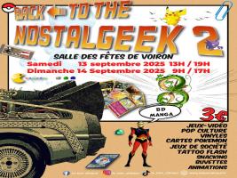 Nostalgeek se tiendra du 13 au 14 septembre 2025 à Voiron pour vous proposer Rétro gaming et Jeux vidéo, Carte pokémon, Vinyles etc