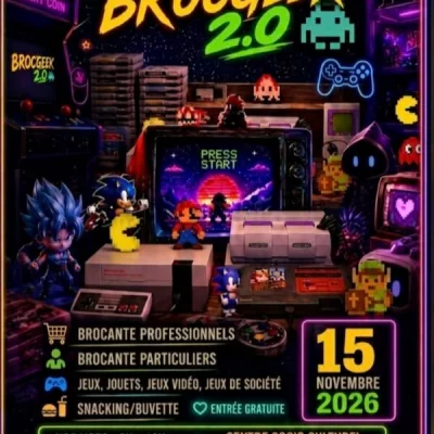 La Broc'Geek 2.0, brocante gratuite dédiée aux jeux vidéo, jeux de société et jouets, se tient le 15 novembre 2026 à Jouet-sur-l'Aubois dans le Cher.