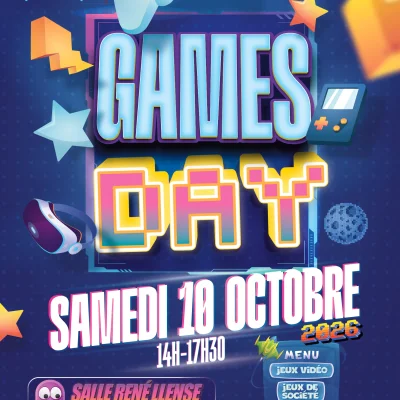 GAMES DAY investit la salle René Llense de Sète le 10 octobre 2026 : tournois, réalité virtuelle, rétrogaming et cosplay au programme d'un après-midi jeu vidéo.