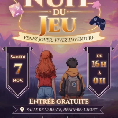La nuit du jeu investit la salle de l'Abbaye d'Hénin-Beaumont les 7 et 8 novembre 2026, entre jeux de société, jeu de rôle et rétrogaming.